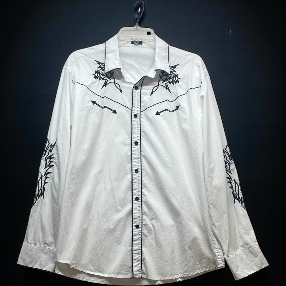 Western White Shirt W/Black Embroidery Coofandy Mens XL Cowboy Rodeo Country